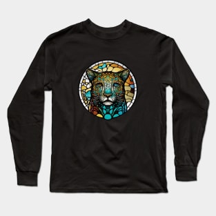 Panther Animal Portrait Stained Glass Wildlife Outdoors Adventure Long Sleeve T-Shirt